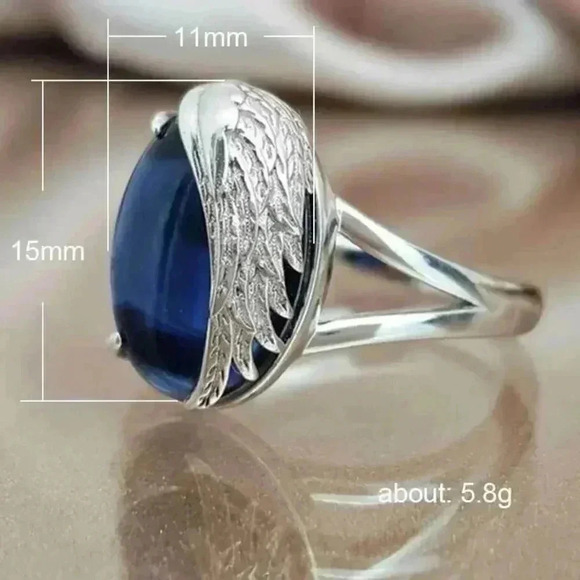 New Gorgeous 925 Sterling Silver Blue Sapphire Angel Wing - Picture 2 of 2